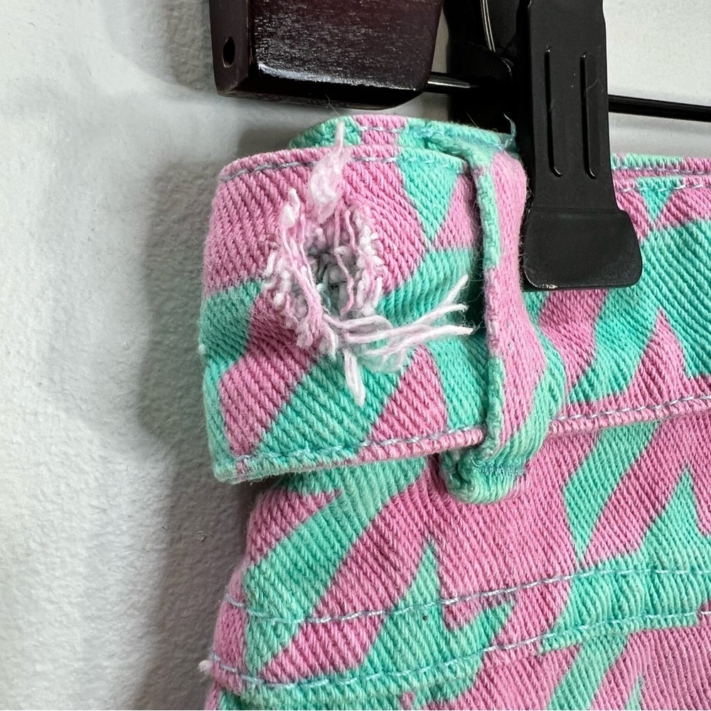 Signature 8 aqua pink houndstooth check belted denim mini skirt M - Picture 11 of 11